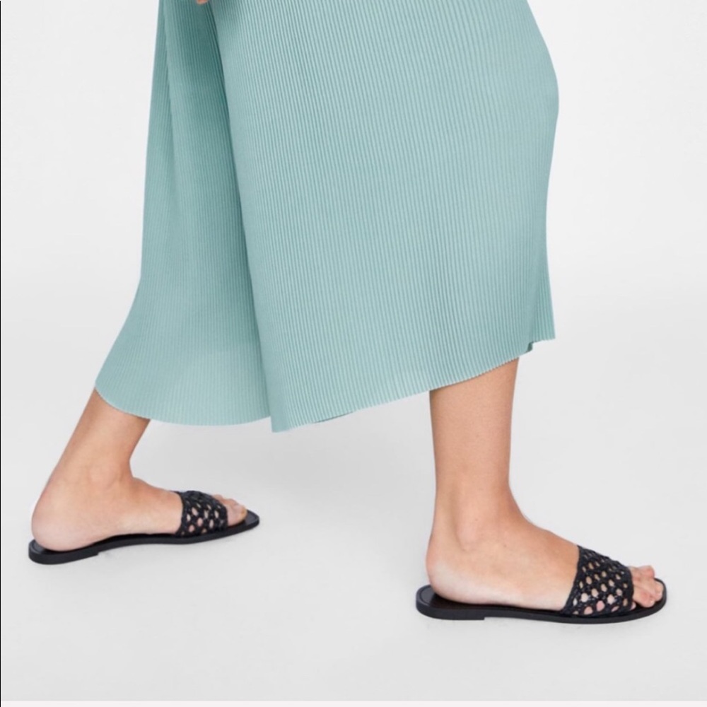 Zara black flat slides braided detail size 6